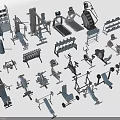 Various Types of Sports Equipment Including Treadmills Dumbbells Weight Benches and Exercise Bikes