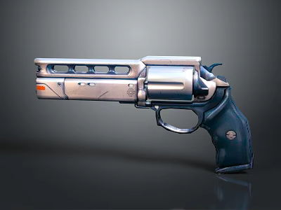 Modern Revolver With Tactical Design Shiny Metal Cylinder And Blue Grip 3d model