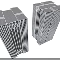 Modern High Rise Office Buildings With Vertical Lines And Top Geometric Patterns 3d model