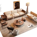 Sofa And Coffee Table Set With Floor Lamp Decorative Painting Side Table Rug And Magazines