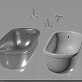 Two Modern Silver And White Bathtubs With Wall Mounted Faucet Accessories