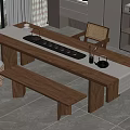 Solid Wood Tea Table and Chair Combination Rock Board Tea Table Low Stool 3d model