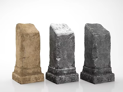 Three Stone Pillars With Different Colors Carved Bases And Textured Surfaces 3d model