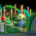 Enchanting Fantasy Forest Scene With Colorful Mushrooms Trees Rabbit Figure Vibrant Plants And Winding Path
