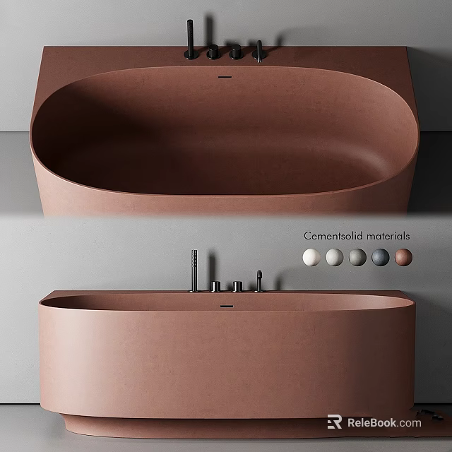 Modern Cementoid Bathtub Featuring Oval Shape Design And Multiple Color Options 3d model 