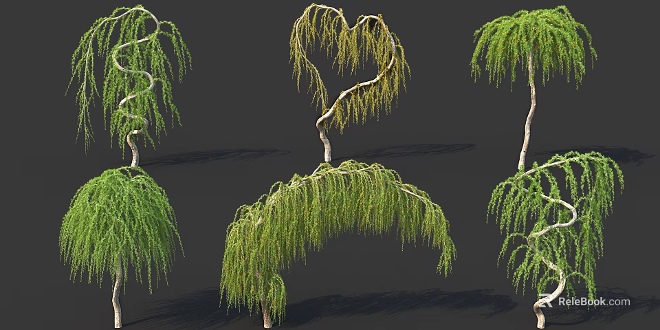 Diverse Arbor Tree Shapes With Heart Spiral Arching Branches And Green Foliage 3d model 