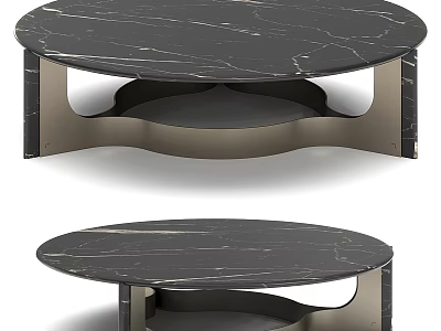 Sleek Modern Round Coffee Table Featuring Black Marble Top And Metal Base 3d model
