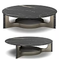 Sleek Modern Round Coffee Table Featuring Black Marble Top And Metal Base