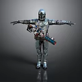 Armored Character In Silver Armor With Helmet Arms Outstretched And Waist Weapon