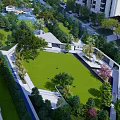 Residential Landscape Design With Green Lawn Trees Geometric Pathways And Seating Areas