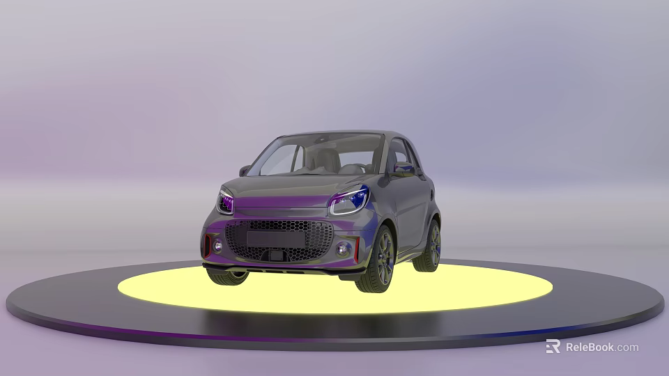 Modern Sleek Compact Car Displayed On Circular Illuminated Platform With Stylish Design 3d model 