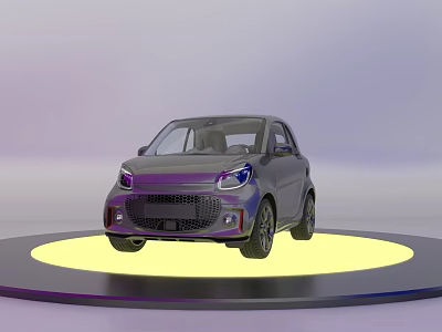 Modern Sleek Compact Car Displayed On Circular Illuminated Platform With Stylish Design 3d model