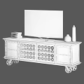 Industrial Style Gray Metal Dresser With Wooden Top TV Lattice Doors And Wheels