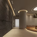 Modern Beauty Salon Interior With Reception Desk Round Lighting Plants And Stone Wall