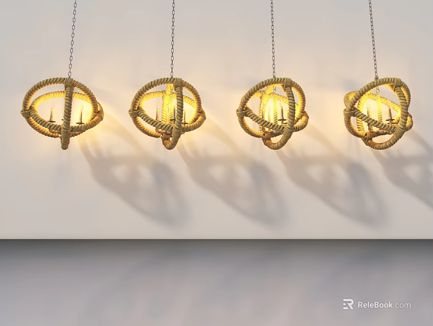 Modern Hinged Door With Four Woven Chandeliers And Bright Interior Lighting 3d model 