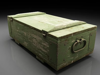 Vintage Green Wooden Trunk With Distressed Wood Grain And Metal Lock Handle 3d model