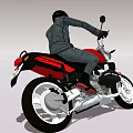 Man Riding Red Motorcycle Wearing Black Helmet And Leather Jacket