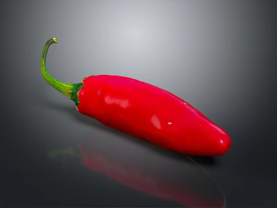 Fresh Red Chili Pepper With Green Stem And Shiny Smooth Surface 3d model
