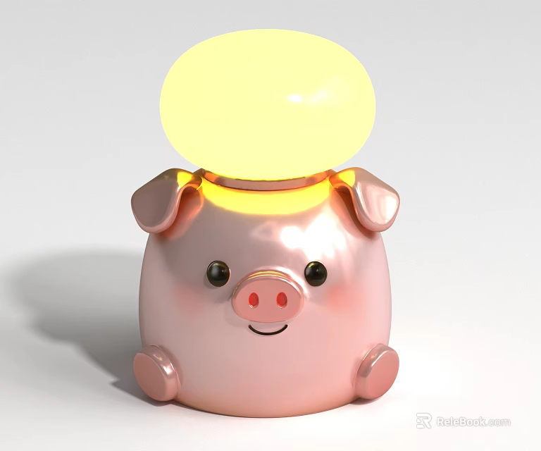 Cute Pig Shaped Pink Table Lamp With Yellow Light Bulb And Adorable Design 3d model 