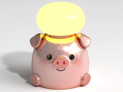 Cute Pig Shaped Pink Table Lamp With Yellow Light Bulb And Adorable Design 3d model