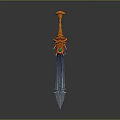 Fantasy Sword With Orange Hilt Green Gemstone Blue Blade And Intricate Design