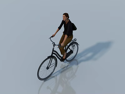 Person Riding Bicycle In Black Top Brown Pants With Backpack On Light Blue Background 3d model