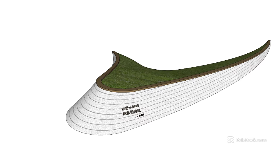 White Curved Landscape Wall With Green Grass Top And Striped Design 3d model 