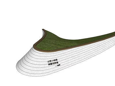 White Curved Landscape Wall With Green Grass Top And Striped Design 3d model