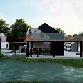 Modern Boutique Homestay Building With White Circular Tower And Garden Greenery