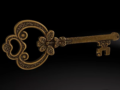 Vintage Brass Decorative Key Ornament With Intricate Design And Antique Style 3d model