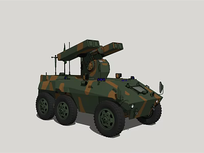 Military Camouflage Armored Tank with Six Wheels and Top Antenna Structure 3d model