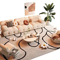 Sofa Coffee Table Combination Three-Person Sofa Multi-Person Sofa Mother and Mother Coffee Table Lazy Sofa Floor Lamp Potted Plant 3d model