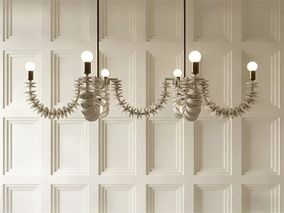 Modern Unique Design Chandeliers Featuring Multiple Lights Hanging On White Paneled Wall 3d model