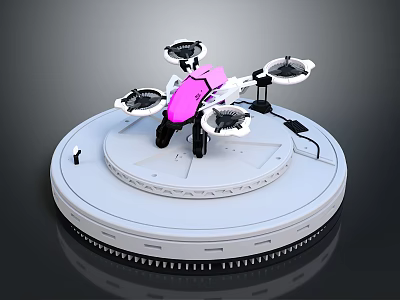 Pink Space Exploration Drone With Multirotor Design On Launch Platform Scale Model 3d model