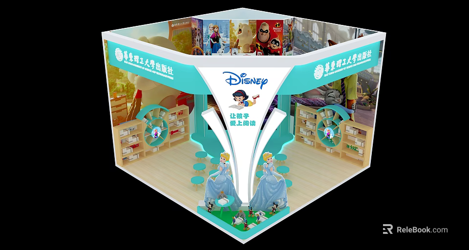 Disney Themed Exhibition Booth With Attractive Decorative Characters And Display Items 3d model 