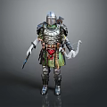 3D Rendered Armored Character With Sword Bow And Detailed Battle Gear