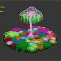 Umbrella Shaped Glowing Plant with Blue Green Leaves on Circular Base