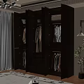 Modern Spacious Open Wooden Wardrobe With Multiple Compartments And Neatly Arranged Clothes And Storage Boxes