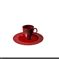 Red Cup With White Floral Patterns On Matching Red Saucer Design 3d model