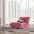 Pink Bean Bag Chair with Grey Rug in Living Room White Curtains Side Table Plant