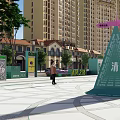Green Cone Structure With Pink Top On Geometric Patterned Ground And Person 3d model