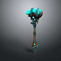 Mechanical Sculpture Design With Blue Glowing Top Metallic Structure And Intricate Details