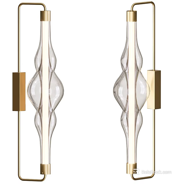 Modern Curved Glass Wall Sconces With Brass Metal Brackets And Elegant Design 3d model 