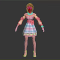 Female Character In Pink Blue Plaid Dress With Brown Hair Colorful Glasses And Pink Shoes