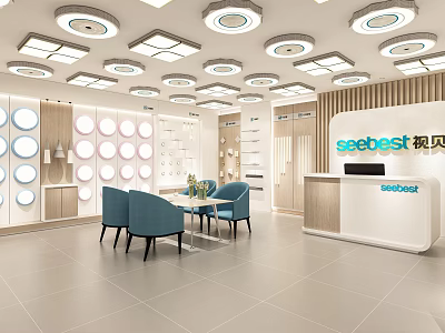 Seebest Store Interior With Display Area Lighting Tables Chairs And Reception Desk 3d model