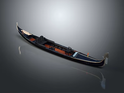 Traditional Venetian Gondola Classic Water Transportation With Black Hull And Wooden Seats 3d model