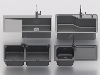 Modern Black Kitchen Sinks With Different Designs Including Single And Double Bowls 3d model