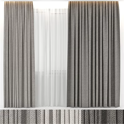 Modern Gray And White Double Layer Curtains With Sheer Fabric For Home Window Decor 3d model