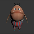 Cartoon Creature Character With Round Body Big Eyes Sharp Teeth Striped Pants And Blue Shoes