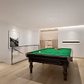 Modern Entertainment Room Interior Design Featuring Green Billiard Table Wooden Flooring And White Walls